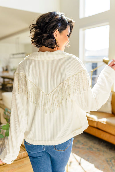 White Rhinestone Fringe Jacket