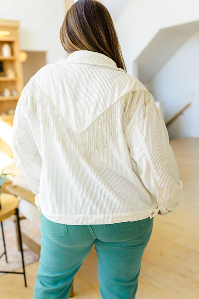 White Rhinestone Fringe Jacket