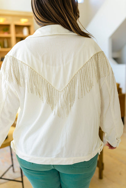 White Rhinestone Fringe Jacket