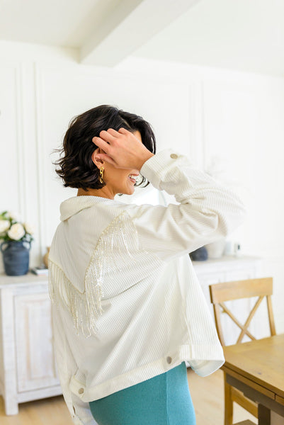 White Rhinestone Fringe Jacket