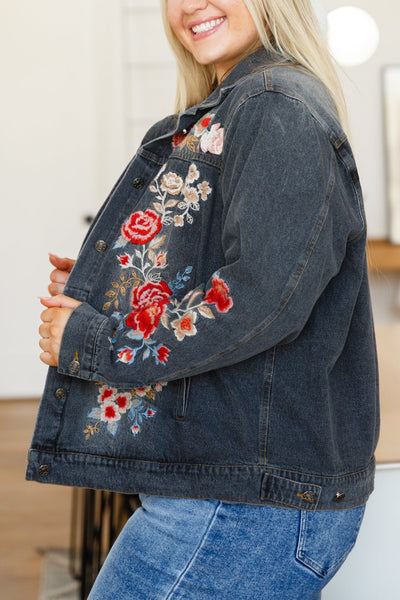 Floral Black Wash Embroidered Jacket