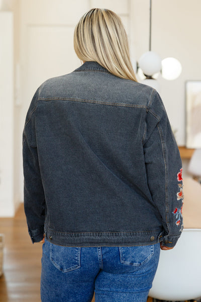 Floral Black Wash Embroidered Jacket