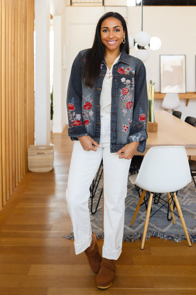 Floral Black Wash Embroidered Jacket
