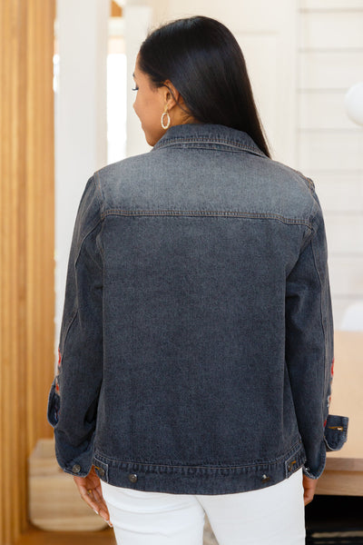 Floral Black Wash Embroidered Jacket