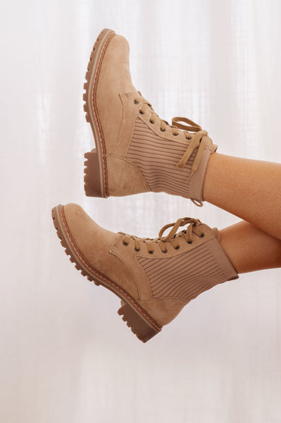 Taupe Lace Up Lug Boots