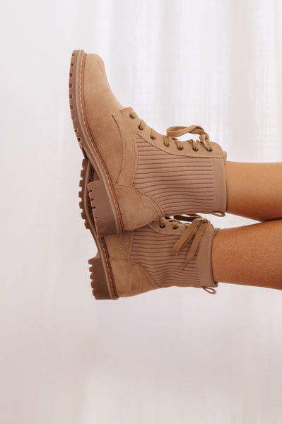 Taupe Lace Up Lug Boots
