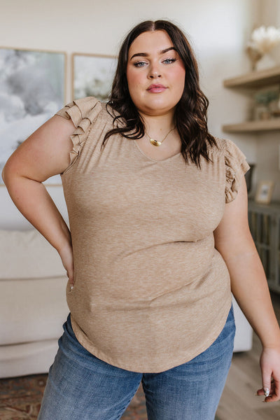 Sand V-Neck Ruffle Sleeve Top