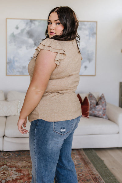 Sand V-Neck Ruffle Sleeve Top