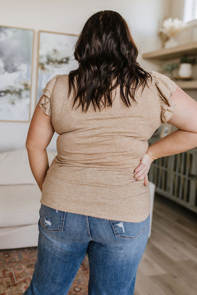 Sand V-Neck Ruffle Sleeve Top