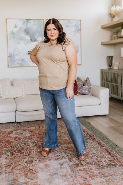 Sand V-Neck Ruffle Sleeve Top