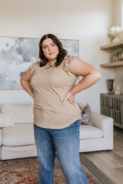 Sand V-Neck Ruffle Sleeve Top