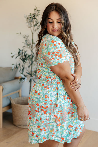 Mint Brushed Floral Dress