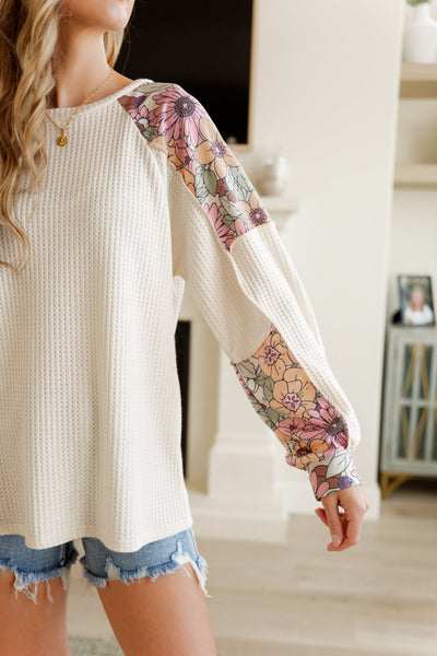 Floral Mountain Waffle Knit Long Sleeve Top