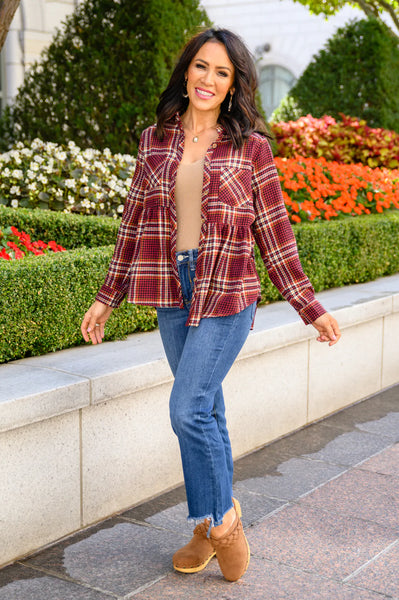 Music In Me Plaid Button Up In Burgundy