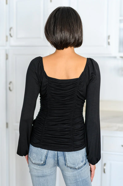 My Heart Is Yours Gathered Long Sleeve Top In Black