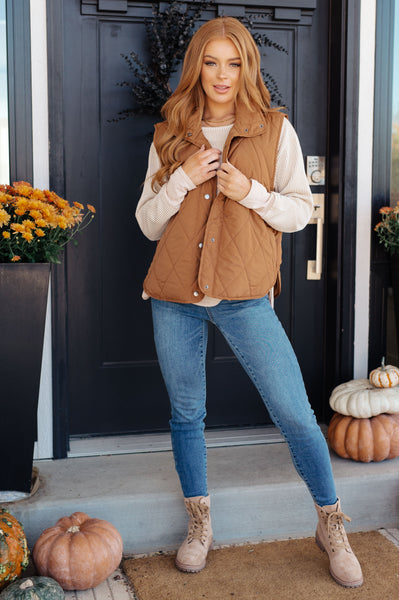 Puffer Quilted Vest in Camel