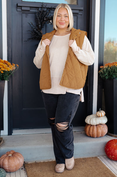 Puffer Quilted Vest in Camel