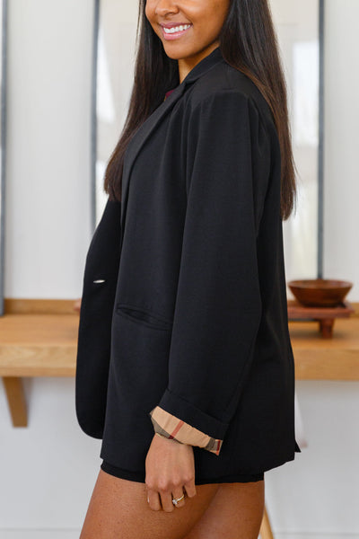 Plaid Lined Blazer in Black