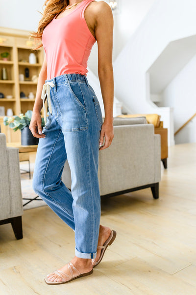 Judy Blue Mid-Wash Pull On Denim Joggers