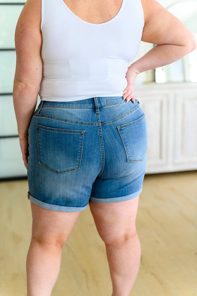 Judy Blue Midwash Pull On Denim Shorts