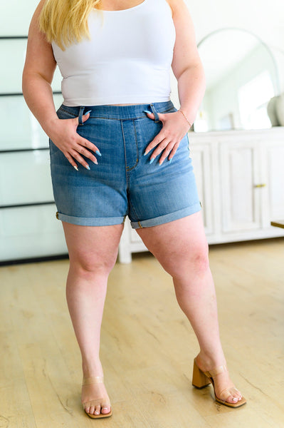 Judy Blue Midwash Pull On Denim Shorts