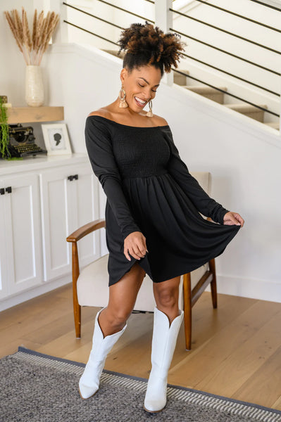 Picture Perfect Long Sleeve Skort Dress In Black