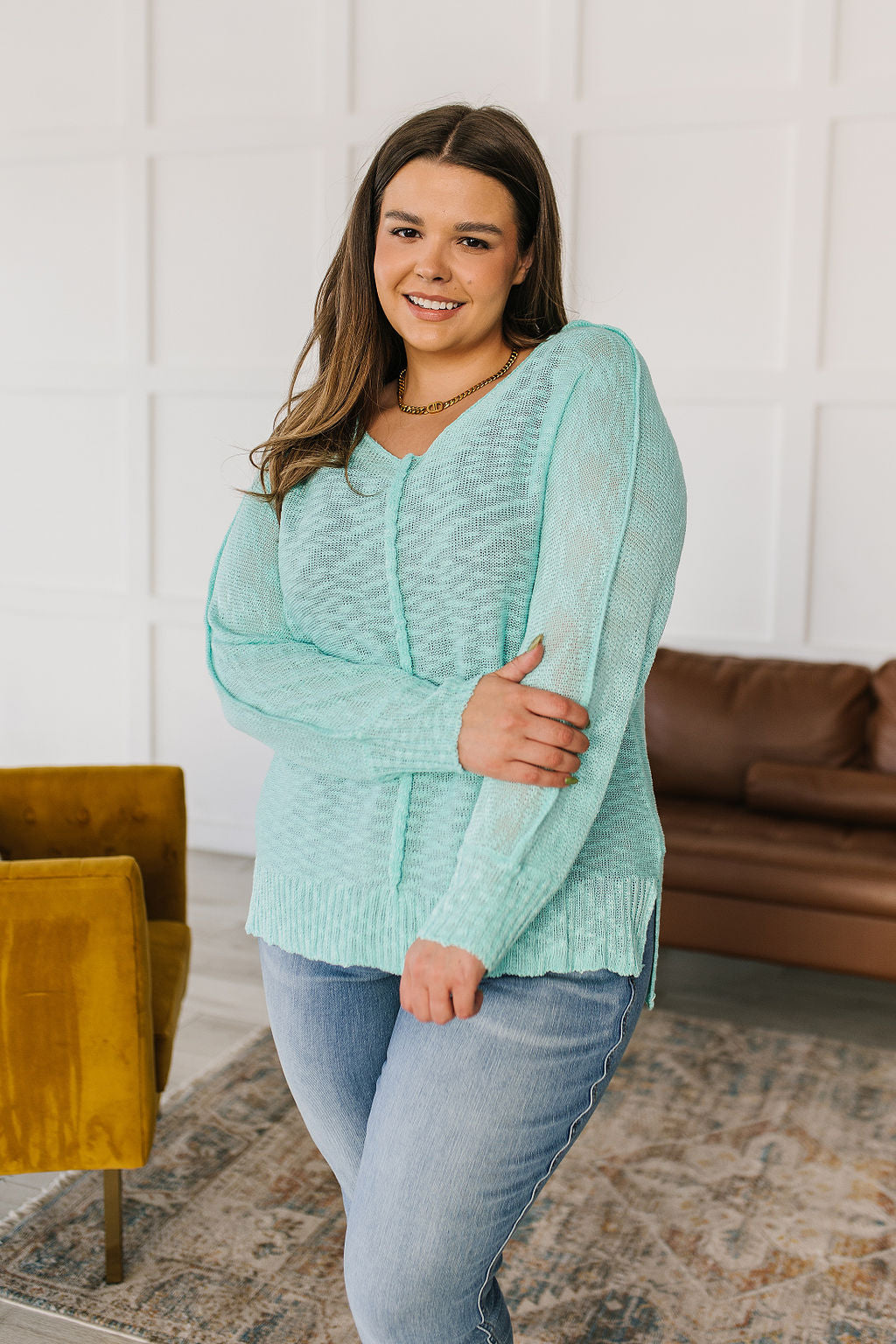 Slouchy Knit Top in Aqua