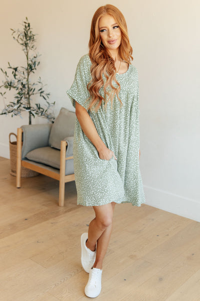 Dolman Sleeve Dress in Green Floral