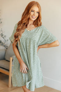 Dolman Sleeve Dress in Green Floral