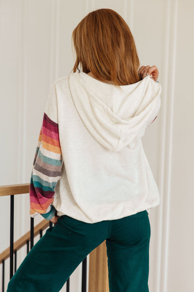 Striped Sleeve Half Zip Hoodie