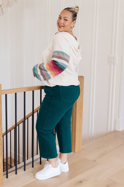 Striped Sleeve Half Zip Hoodie