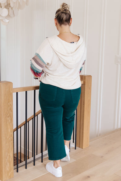 Striped Sleeve Half Zip Hoodie