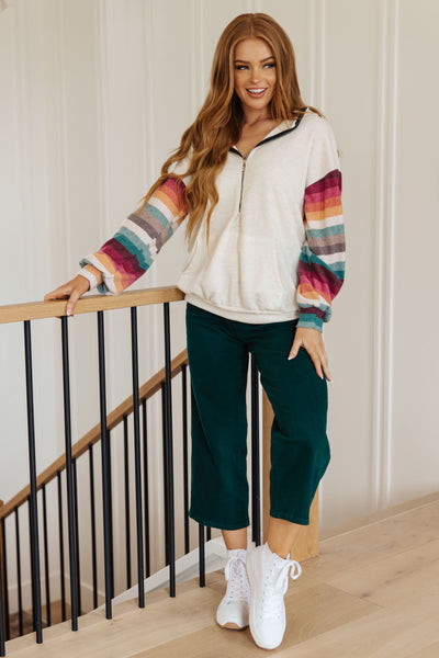 Striped Sleeve Half Zip Hoodie