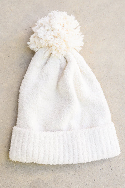 Slouchy Boucle Pom Beanie In Ivory