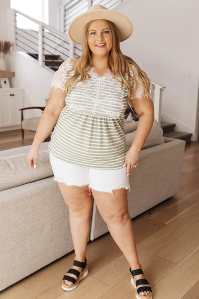 Stripes Of Olive Lace Top