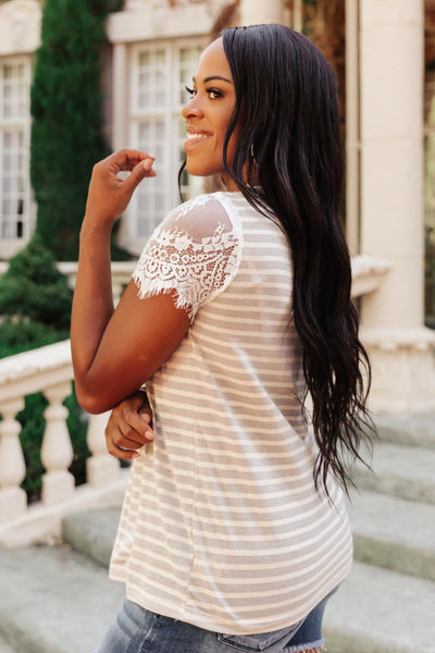 Stripes of Gray Lace Top