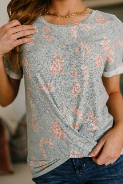 Subtle Floral Twist Front Top