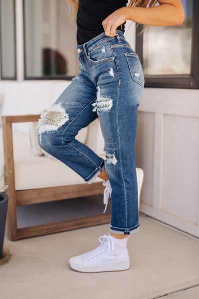 Risen Sequin Patch Jeans