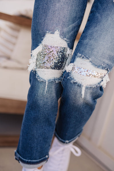 Risen Sequin Patch Jeans