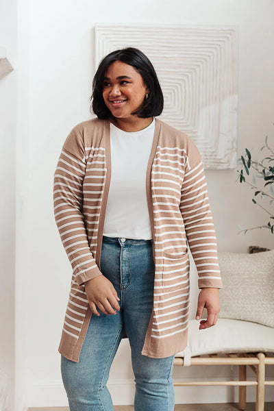 Swift Stripes Pocket Cardigan In Taupe