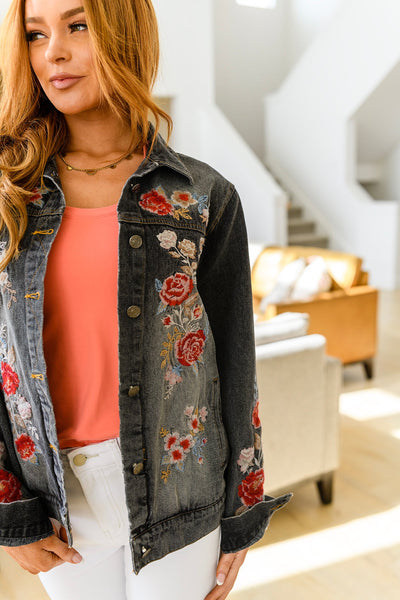 Floral Black Wash Embroidered Jacket