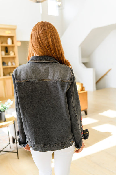 Floral Black Wash Embroidered Jacket