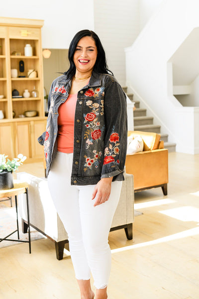 Floral Black Wash Embroidered Jacket