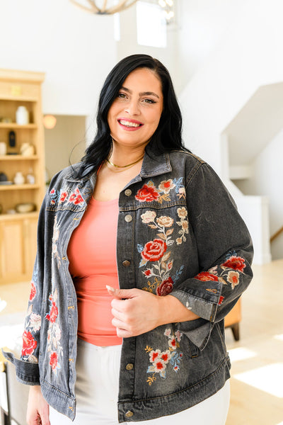 Floral Black Wash Embroidered Jacket