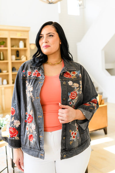 Floral Black Wash Embroidered Jacket