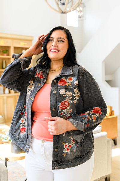 Floral Black Wash Embroidered Jacket