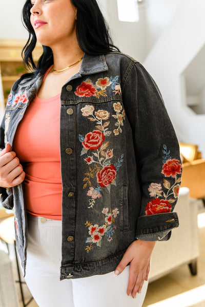 Floral Black Wash Embroidered Jacket