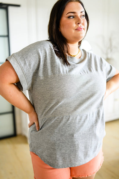 Grey Ribbed Contrast Top