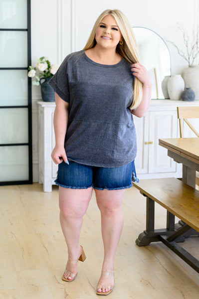 Charcoal Contrast Short Sleeve Top