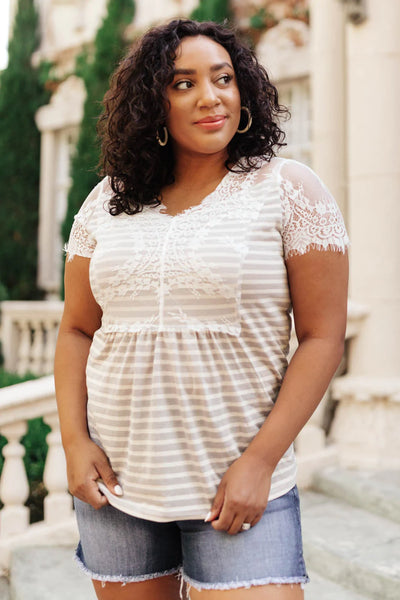 Stripes of Gray Lace Top